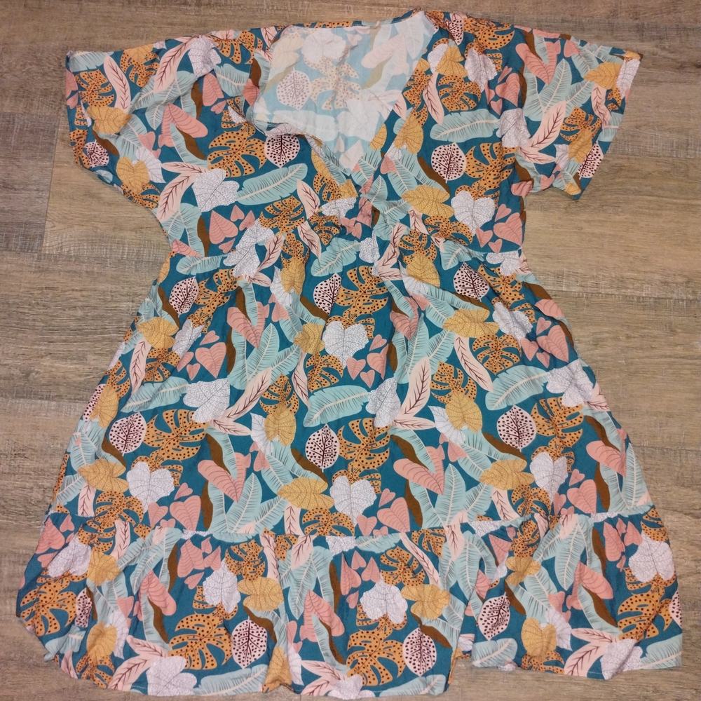 Floral Dress in Blue and Orange